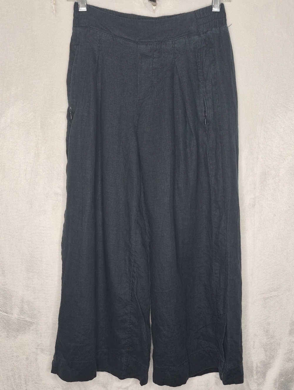 Athleta Black Wide Leg Linen Blend Pants Crop Size 2